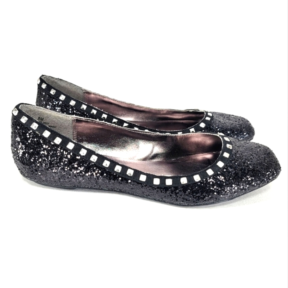 n by Nicole Miller NEW! Black Glitter Studded, Slip On, Flats. Women's 8M
